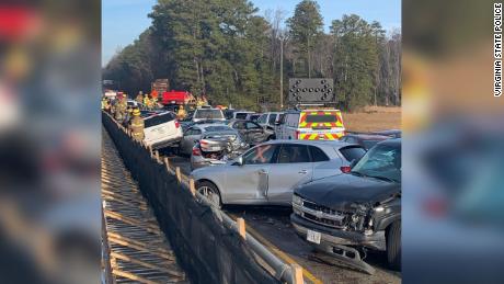 Virginia State Police photo shows the extensive pileup.