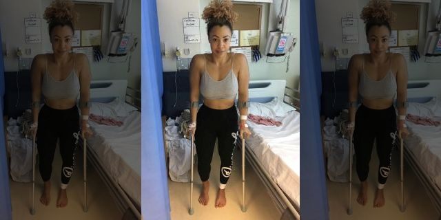 Natasha Gilson in hospital after her bout with sepsis.