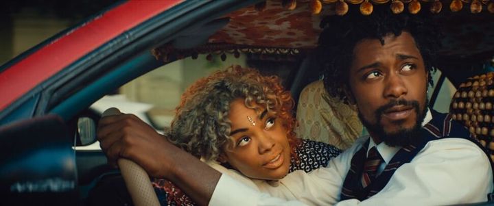Tessa Thompson and Lakeith Stanfield in "Sorry to Bother You."