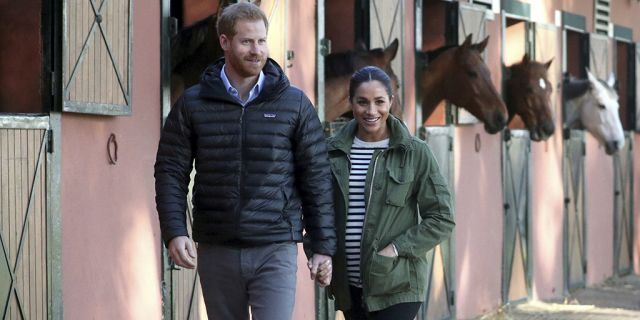 Britain's Prince Harry and Meghan, Duchess of Sussex, visit the Moroccan Royal Federation of Equitation Sports in Rabat, Morocco.