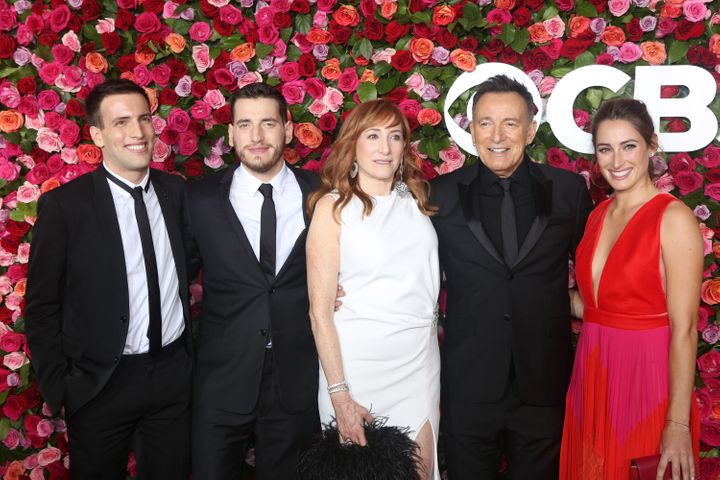Sam Springsteen, left, pictured with his Sirius XM host brother, Evan, his mother, Patti Scialfa, his father, Bruce, and his 