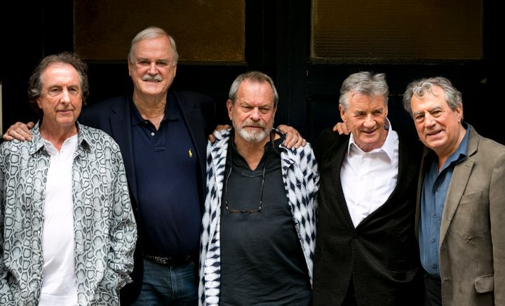 In this June 30, 2014, file photo, from left, Eric Idle, John Cleese, Terry Gilliam, Michael Palin and Terry Jones of the com