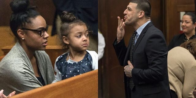 Aaron Hernandez blowing a kiss to his daughter.