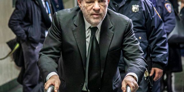 Harvey Weinstein leaves a Manhattan courthouse after a second day of jury selection for his trial on rape and sexual assault charges, Thursday, Jan. 16, 2020, in New York. 