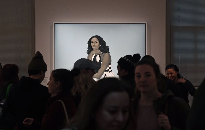 Crowds are often huddled around the portrait of Michelle Obama at the National Portrait Gallery.