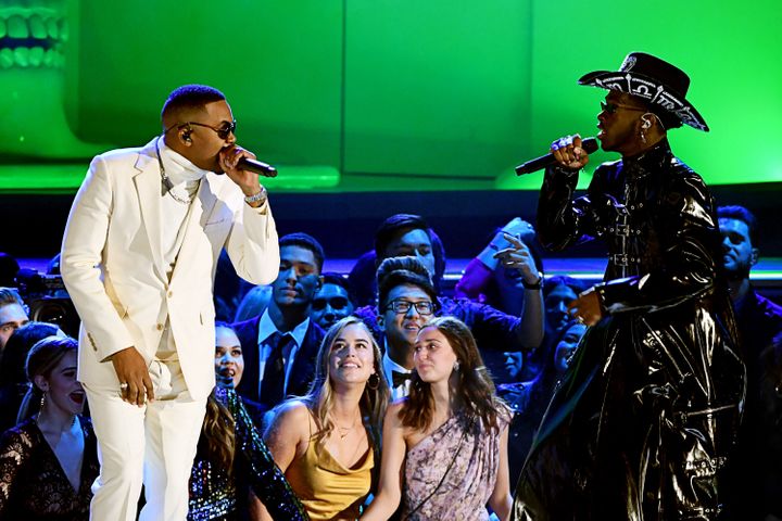 Nas and Lil Nas X perform onstage during the 62nd annual Grammy Awards.