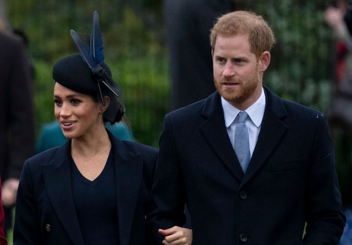 Meghan and Harry attend a Christmas Day church service on the Sandringham estate on Dec. 25, 2018.