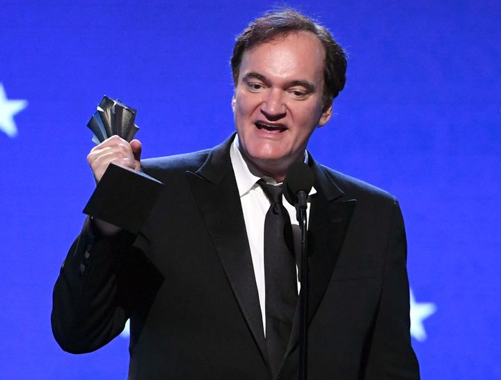 Quentin Tarantino accepts the Best Supporting Actor award for ''Once Upon a Time... in Hollywood' on behalf of Brad Pitt duri