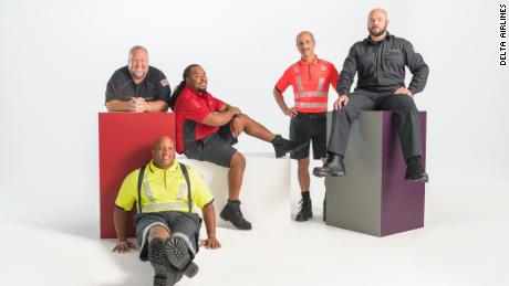 A Delta publicity shot of the uniforms made by Lands End. More than 500 Delta employees are suing Lands End charging they are being injured by toxic chemicals found in the uniforms.