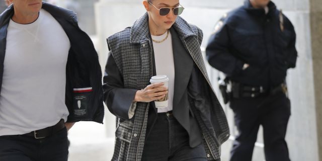 Gigi Hadid arrives at a Manhattan courthouse for Harvey Weinstein's jury selection in his trial on rape and sexual assault charges in New York, Thursday, Jan. 16, 2020.