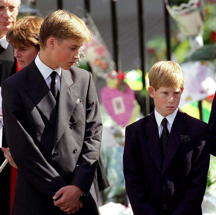 Prince William and Prince Harry at their mother's funeral on Sept. 6, 1997, in London.