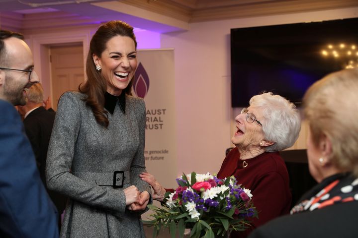 The Duchess of Cambridge pictured with Holocaust survivor Yvonne Bernstein after the U.K. Holocaust Memorial Day Commemorativ