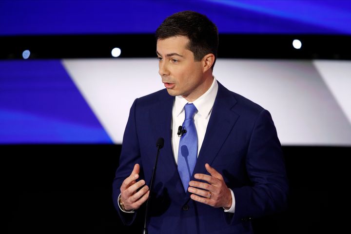Former South Bend Mayor Pete Buttigieg speaks on Jan. 14, 2020 at the Democratic presidential debate hosted by CNN and the De