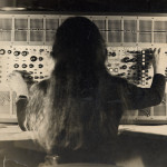 Photograph of Éliane Radigue working on