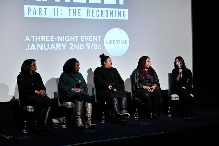 Brie Miranda Bryant,&nbsp;Tarana Burke,&nbsp;dream Hampton, Joanne Smith, and Clara Kim speak at screening of "Surviving R. K