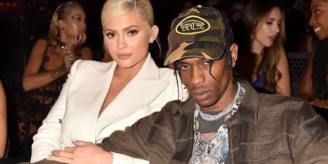 Kylie Jenner and Travis Scott pose together in New York City.