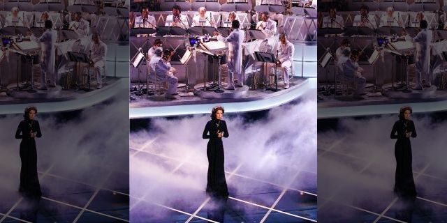 Celine Dion performs "My Heart Will Go On" during the 70th Academy Awards at the Shrine Auditorium during the 70th Academy Awards. "My Heart Will Go On" won the Oscar for best original song.