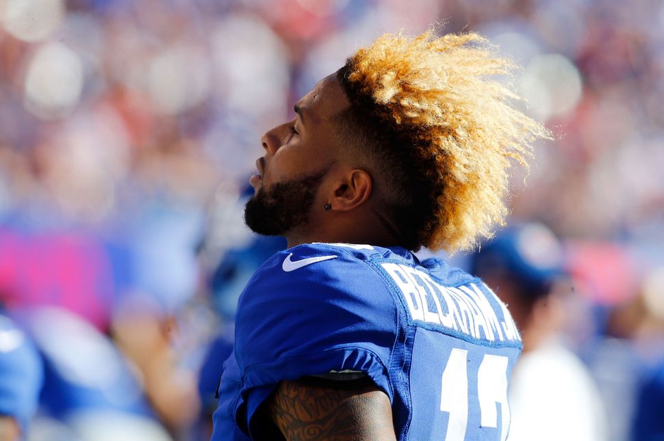 Odell Beckham, then with the New York Giants, looks on against the Atlanta Falcons on Sept. 20, 2015.