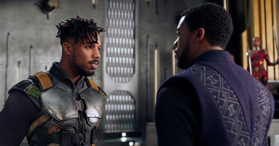 Michael B. Jordan, left, with Chadwick Boseman in "Black Panther."