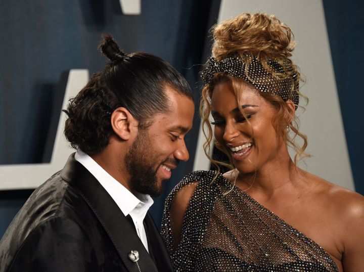 Russell Wilson and Ciara attend the 2020 Vanity Fair Oscar Party at Wallis Annenberg Center for the Performing Arts on Februa