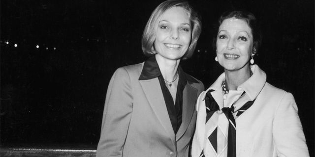 Judy Lewis and her actress mother, Loretta Young, at an American Film Institute cocktail party held aboard the Pacific Princess cruise ship in California, circa 1974.