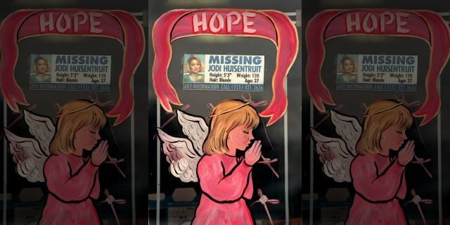 Merchants in Long Prairie decorated their store windows with angels dressed in pink. The message of the season was hope, which many thought of as hope for Jodi Huisentruit, the hometown girl who is still missing. Some merchants incorporated missing posters of Huisentruit into their holiday display. The photo was taken on 1/12/96.