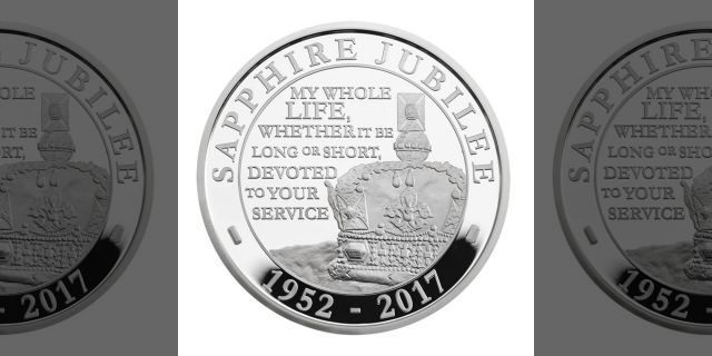 A special Sapphire Jubilee coin made for the Queen's special occasion.