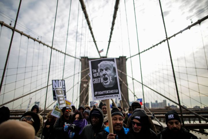 People take part in a protest against U.S. President Donald Trump on Jan. 19, 2018, shortly after his reported "shithole coun