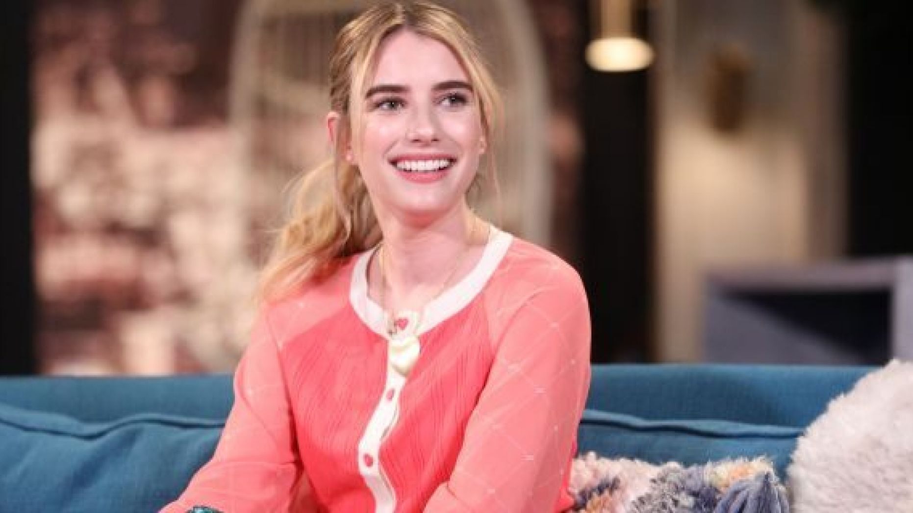 BUSY TONIGHT -- Episode 1095 -- Pictured: Guest Emma Roberts on the set of Busy Tonight -- (Photo by: Jordin Althaus/E! Entertainment/NBCU Photo Bank via Getty Images)