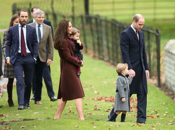 The Middleton family attends church with Prince William, Kate, and their children on Christmas Day on December 25, 2016.