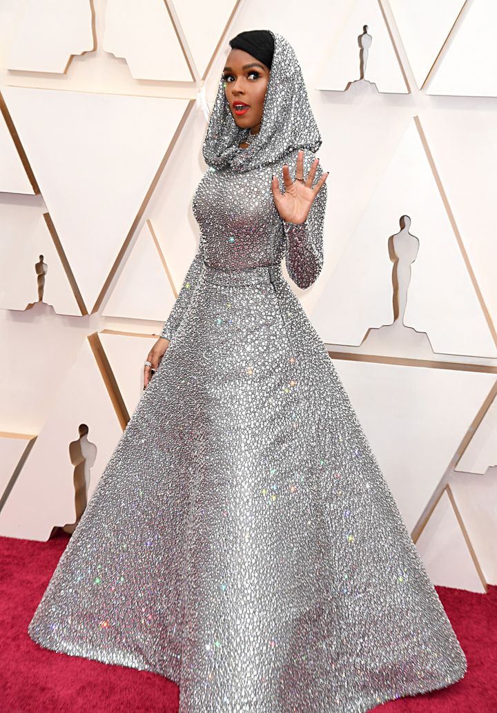 Janelle Mon&aacute;e stops to pose on the red carpet as she attends the 92nd Annual Academy Awards on Sunday in Los Angeles.
