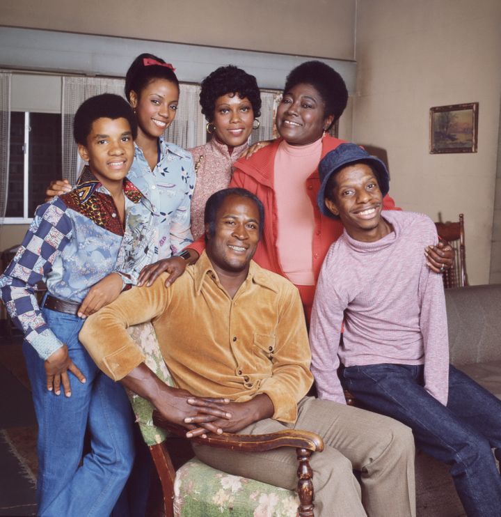 The "Good Times" cast, shown in 1977, included, in front, John Amos, left, and Jimmie Walker, and in the back row from left, 