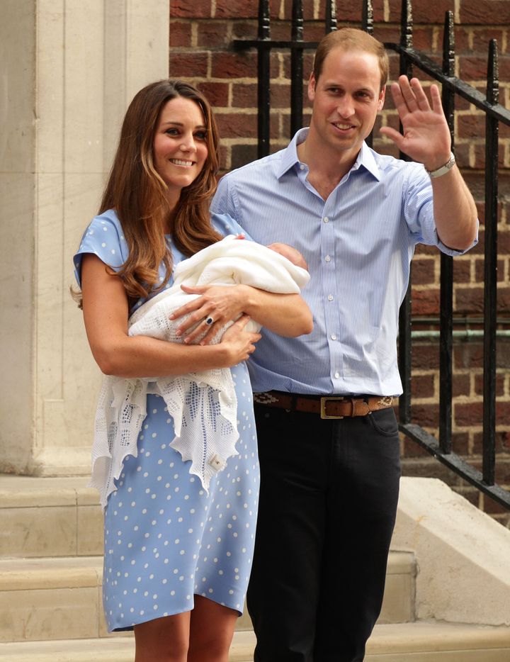The Duke and Duchess of Cambridge pose outside the Lindo Wing of St. Mary's Hospital, in London, with their newborn son.