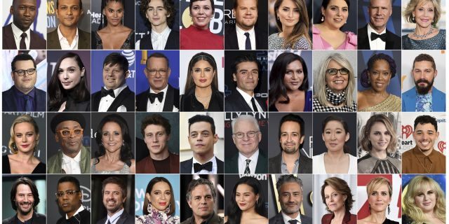 This combination photo shows the presenters announced for the 92nd Academy Awards, top row from left, Mahershala Ali, Utkarsh Ambudkar, Zazie Beetz, Timothée Chalamet, Olivia Colman, James Corden, Penélope Cruz, Beanie Feldstein, Will Ferrell, Jane Fonda, second row from left, Josh Gad, Gal Gadot, Zack Gottsagen, Tom Hanks, Salma Hayek, Oscar Isaac, Mindy Kaling, Diane Keaton, Regina King, Shia LaBeouf, third row from left, Brie Larson, Spike Lee, Julia Louis-Dreyfus, George MacKay, Rami Malek, Steve Martin, Lin-Manuel Miranda, Sandra Oh, Natalie Portman, Anthony Ramos, and bottom row from left, Keanu Reeves, Chris Rock, Ray Romano, Maya Rudolph, Mark Ruffalo, Kelly Marie Tran, Taika Waititi, Sigourney Weaver, Kristen Wiig and Rebel Wilson. The Oscars will be held on Sunday. (AP Photo)