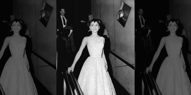 Audrey Hepburn, wearing a Givenchy gown, at the 26th Annual Academy Awards at the NBC Century Theatre in New York City, on March 25, 1954. 