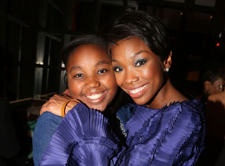 Brandy Norwood and her daughter, Sy'rai Iman Smith, in 2015 after Norwood's debut in "Chicago" on Broadway in New York.