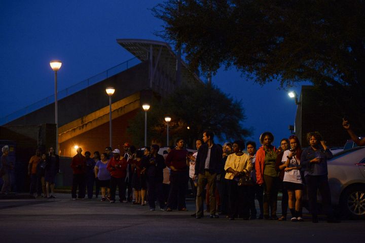 Voters wait in line to cast their ballot in the Democratic primary at a Houston polling place on Super Tuesday.
