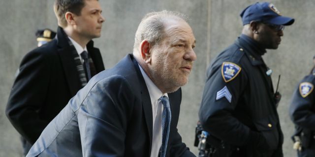 Harvey Weinstein arrives at a Manhattan courthouse for jury deliberations in his rape trial, Monday, Feb. 24, 2020, in New York. (AP Photo/John Minchillo)