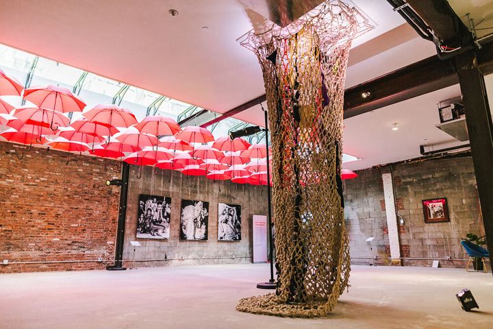 &ldquo;InVocation,&rdquo; by Japanese American artist Midori, is&nbsp;constructed with hemp rope, into which personal objects