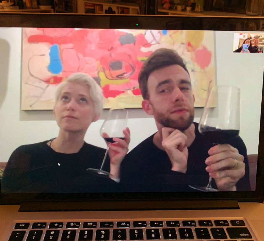 Sami (left) and Mike, both 33, have a double date via FaceTime with their friends.
