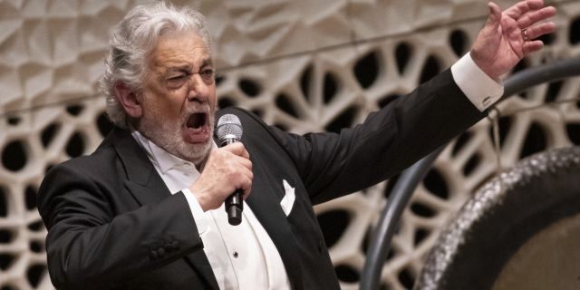 Opera star Placido Domingo performs during a concert at the Elbphilharmonie in Hamburg on Wednesday, No. 27, 2019. (Christian Charisius/dpa via AP)