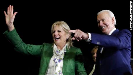 Biden, right, and his wife Jill attend a primary election night rally Tuesday, March 3, 2020, in Los Angeles. 
