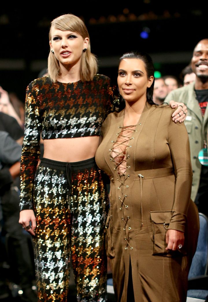 Taylor Swift and Kim Kardashian at the 2015 MTV Video Music Awards.&nbsp;