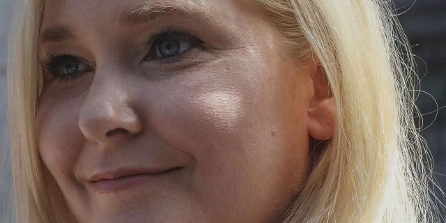 In this Aug. 27, 2019, photo, Virginia Roberts Giuffre, who says she was trafficked by sex offender Jeffrey Epstein, holds a news conference outside a Manhattan court where sexual assault claimants invited by a judge addressed a hearing following Epstein's jailhouse death in New York. 