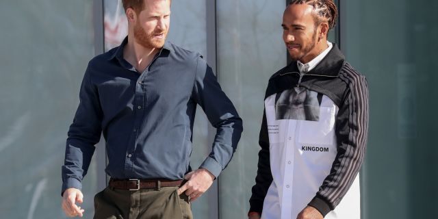 Prince Harry, Duke of Sussex and Lewis Hamilton leave after officially open The Silverstone Experience at Silverstone on March 6, 2020 in Northampton, England. (Photo by Chris Jackson/Getty Images)