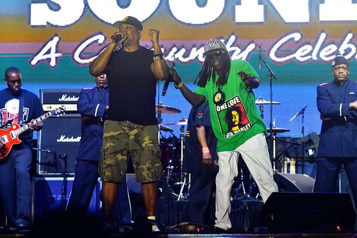 Chuck D and Flavor Flav perform together at the National Museum of African American History and Culture in 2016.