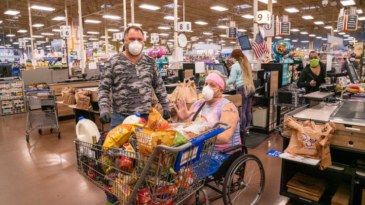 Elderly shoppers at Kroger who had their groceries paid for by Tyler Perry.