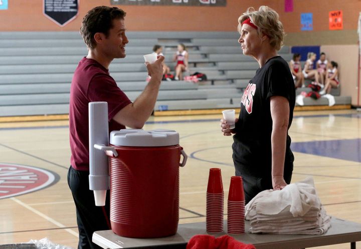 Will (Matthew Morrison) and Sue (Jane Lynch) chat in the special two-hour series finale on March 20, 2015.&nbsp;