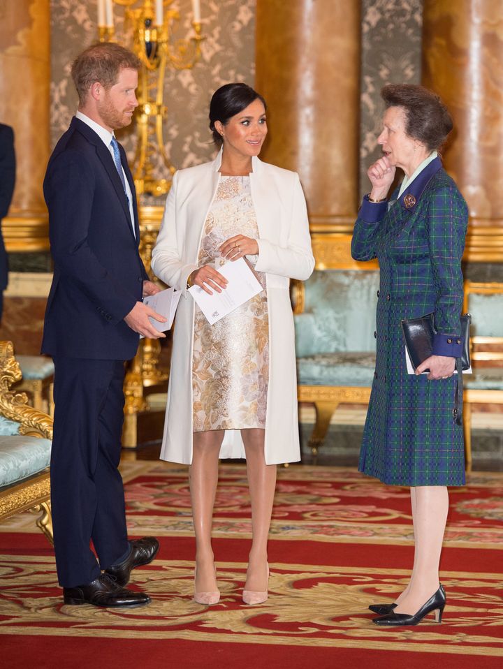 The Duke and Duchess of Sussex and Princess Anne attend a reception to mark the 50yh anniversary of the investiture of the Pr
