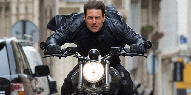 This image released by Paramount Pictures shows Tom Cruise in a scene from "Mission: Impossible - Fallout," the sixth film in the Mission Impossible franchise. 